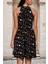 Siyah Halter Yaka, Floral Desenli, A Kesim, Midi Elbise 2