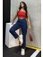 Düz Orta Kadın Mavi Slim Fit Mom Pantolon 1