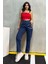 Düz Orta Kadın Mavi Slim Fit Mom Pantolon 4