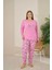 Büyük Beden Viskon Kumaş Uzun Kollu Şeker Pembesi Pijama Takımı -7330 1