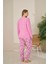Büyük Beden Viskon Kumaş Uzun Kollu Şeker Pembesi Pijama Takımı -7330 2