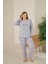 Büyük Beden Viskon Kumaş Uzun Kollu Gri Pijama Takımı -7330 1