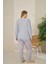 Büyük Beden Viskon Kumaş Uzun Kollu Gri Pijama Takımı -7330 2