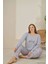 Büyük Beden Viskon Kumaş Uzun Kollu Gri Pijama Takımı -7330 3