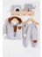 Peluş Ayıcık Desenli Kapişonlu 3'lü Erkek Bebek Takımı 1