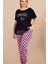 Pembe - Siyah Renk ve Puantiyeli Kadın Kısa Kol Büyük Beden Anne Pijama Takımı -11004 1