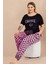 Pembe - Siyah Renk ve Puantiyeli Kadın Kısa Kol Büyük Beden Anne Pijama Takımı -11004 2