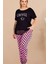 Pembe - Siyah Renk ve Puantiyeli Kadın Kısa Kol Büyük Beden Anne Pijama Takımı -11004 3