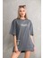 Unisex Bisiklet Yaka Baskılı Oversize Thirt Gri 1