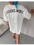 Unisex Bisiklet Yaka Baskılı Oversize Thirt Beyaz 3