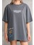 Unisex Bisiklet Yaka Baskılı Oversize Thirt Gri 2