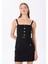 Kare Yaka Düz Siyah Mini Kadın Elbise F5SL-ELB0128 3