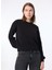 Yuvarlak Yaka Düz Siyah Kadın SweatShirt 104002-A115 Z99 5