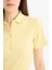 Slim Fit Dar Kesim Fitilli Kaşkorse Kısa Kollu Polo Sarı Tişört E6577AX25SP 5