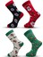 Unisex Soket Çorap. Noel ve Yılbaşı Temalı 4 Farklı Desenli ve Renkli Kutulu Pamuklu Çorap Seti. 3