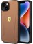 iPhone 14 Kılıf Ferrari Orjinal Lisanslı Deri Kenarları Damgalı Dizayn Kapak Kahverengi 1