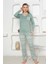 Yeşil Renkli Etnik Desenli Milan Penye Kumaş Uzun Kollu Kadın Pijama Takımı 1