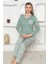Yeşil Renkli Etnik Desenli Milan Penye Kumaş Uzun Kollu Kadın Pijama Takımı 4