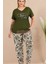 Haki Renk ve Desenli 10999 Kısa Kollu Kadın Büyük Beden Anne Pijama Takımı 3