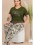 Haki Renk ve Desenli 10999 Kısa Kollu Kadın Büyük Beden Anne Pijama Takımı 4