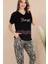 Siyah Renk ve Zebra Desenli Lady 12548 Pamuk Viskon Kadın Kısa Kol Pijama Takımı 3