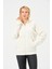 Krem Baskılı Kapüşonlu Fermuarlı Mevsimlik Oversize Sweatshirt 3