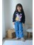 Kuromi ve Stich Detaylı Kot Pantolonlu Kız Çocuk Alt Üst Takım 1