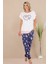 Lacivert Renk ve Desenli Lady 12584 Pamuk Viskon Kadın Kısa Kol Pijama Takımı 1