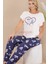 Lacivert Renk ve Desenli Lady 12584 Pamuk Viskon Kadın Kısa Kol Pijama Takımı 4