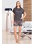Füme Renk ve Çiçekli Lady 7714 Kadın Pamuk Viskon Likralı Şortlu Pijama Takımı 1