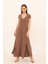 Yırtmaçlı V Yaka Rahat Kesim Uzun Elbise 1