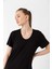 Viskon Yırtmaçlı Yuvarlak Yaka Regular T-Shirt 1