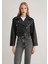 Siyah Suni Deri Crop Ceket 1110375-900 3
