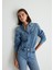 Angela Classic Denim Puslu Indigo Mavi Jean Gömlek 1210819-87754 1