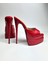 Kırmızı Rugan Deri Astarlı Çift Platform Topuklu Terlik 1