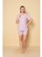 Kadın Önden Düğmeli Pijama Takımı Kalp Baskılı 2