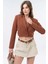 Kahverengi Kruvaze Crop Blazer Ceket 4