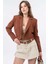 Kahverengi Kruvaze Crop Blazer Ceket 5