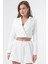 Beyaz Kruvaze Crop Blazer Ceket 1