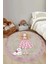 Baskılı Kedi Ve Kız Karakter Desenli Yıkanabilir Kaymaz Yuvarlak Çocuk Halısı, Çocuk-Y-80-Pembe, 5