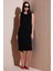 Regular Fit Bisiklet Yaka Yırtmaç Detaylı Basic Midi Elbise Bayan Elbise 5866160 3
