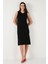 Regular Fit Bisiklet Yaka Yırtmaç Detaylı Basic Midi Elbise Bayan Elbise 5866160 4