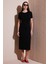 Regular Fit Bisiklet Yaka Yırtmaç Detaylı Midi Elbise Bayan Elbise 5866165 2