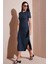 Regular Fit Bisiklet Yaka Yırtmaç Detaylı Midi Elbise Bayan Elbise 5866165 1