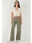 Pamuklu Standart Fit Yüksek Bel Geniş Paça Pantolon Bayan Pantolon 668YP5344 1