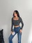 Kare Yaka Otoban Kumaş Çizgili Crop Bluz 3
