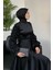 Fiona Kolları ve Alt Kısmı Gül Detay Saten Abiye Siyah 3