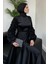 Fiona Kolları ve Alt Kısmı Gül Detay Saten Abiye Siyah 4