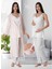 Dvina Effortt Lohusa Beyaz Çizgili Sabahlıklı Pijama Takımı Ekru-Pembe - 9034 1
