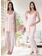 Dvina Effortt Lohusa Beyaz Çizgili Sabahlıklı Pijama Takımı Pembe - 9034 1
